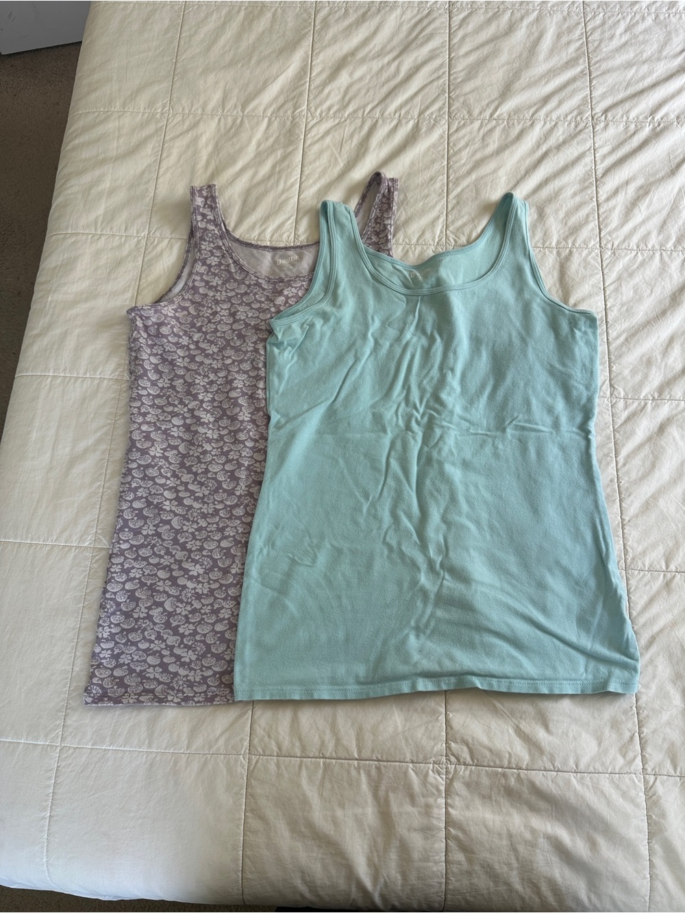 Duluth Trading Co Light Blue & Lavender Floral Scoop Neck Tanks - Pack of 2